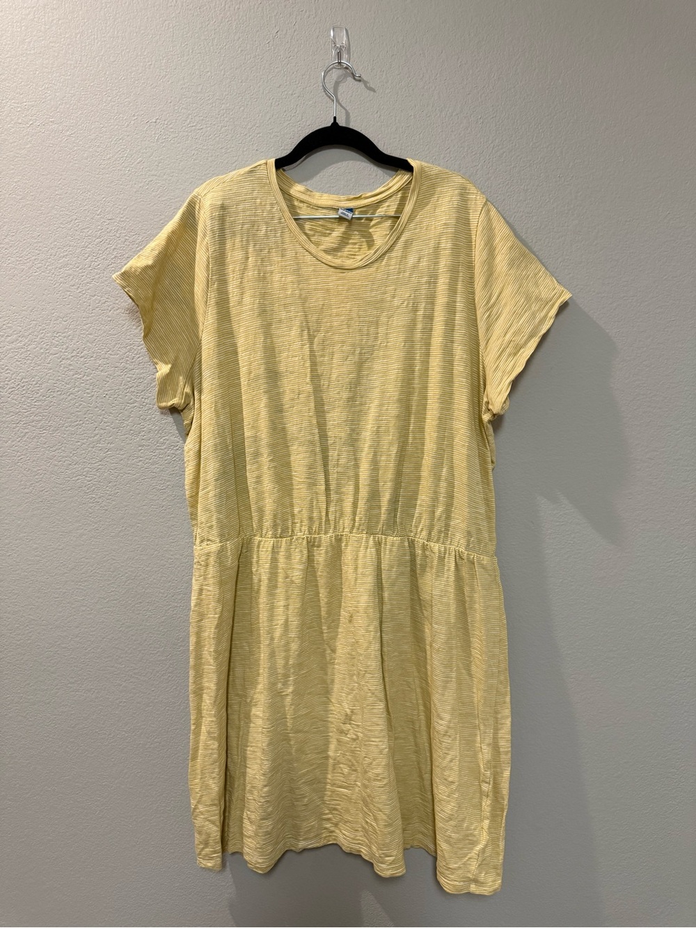 Old Navy Yellow and White Striped Short-Sleeve Gathered Waist Dress